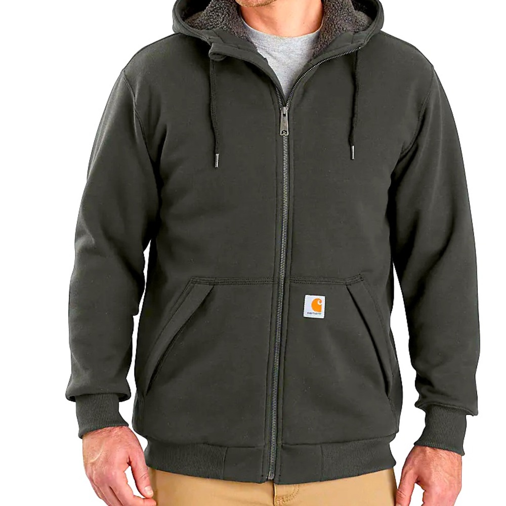 New Men’s Carhartt green size  XL Sherpa lined hooded zipper down sweatshirt .